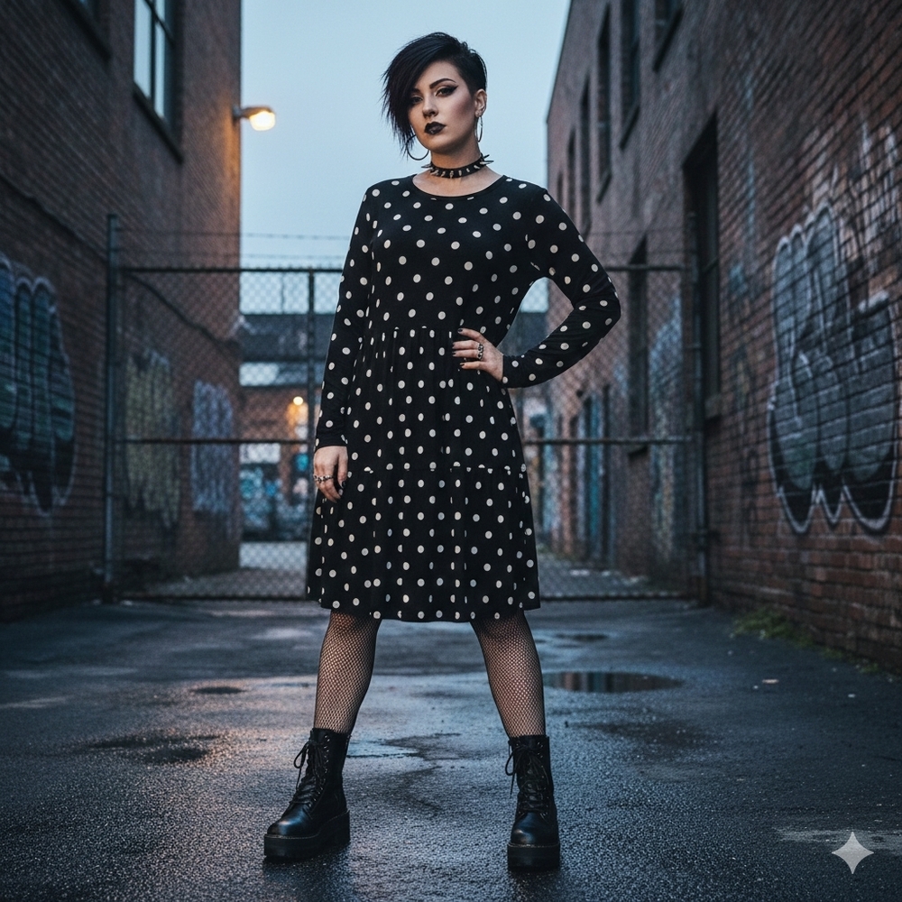 JACQUELINE DE YONG Polka Dot Dress Above Knee Black White Casual Dress Size M